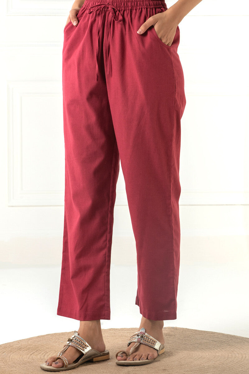 Roza Siya Maroon Cotton Pants