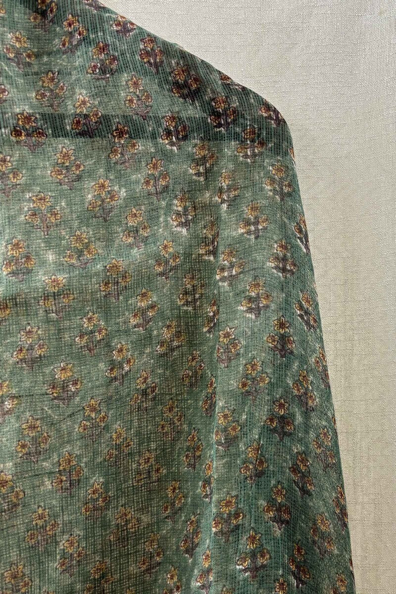 Green Hand Block-Printed Dupatta
