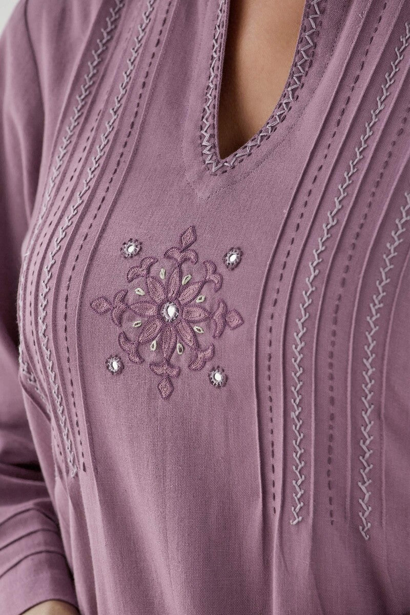 Kashida Nusrat Flax Cotton Kurta