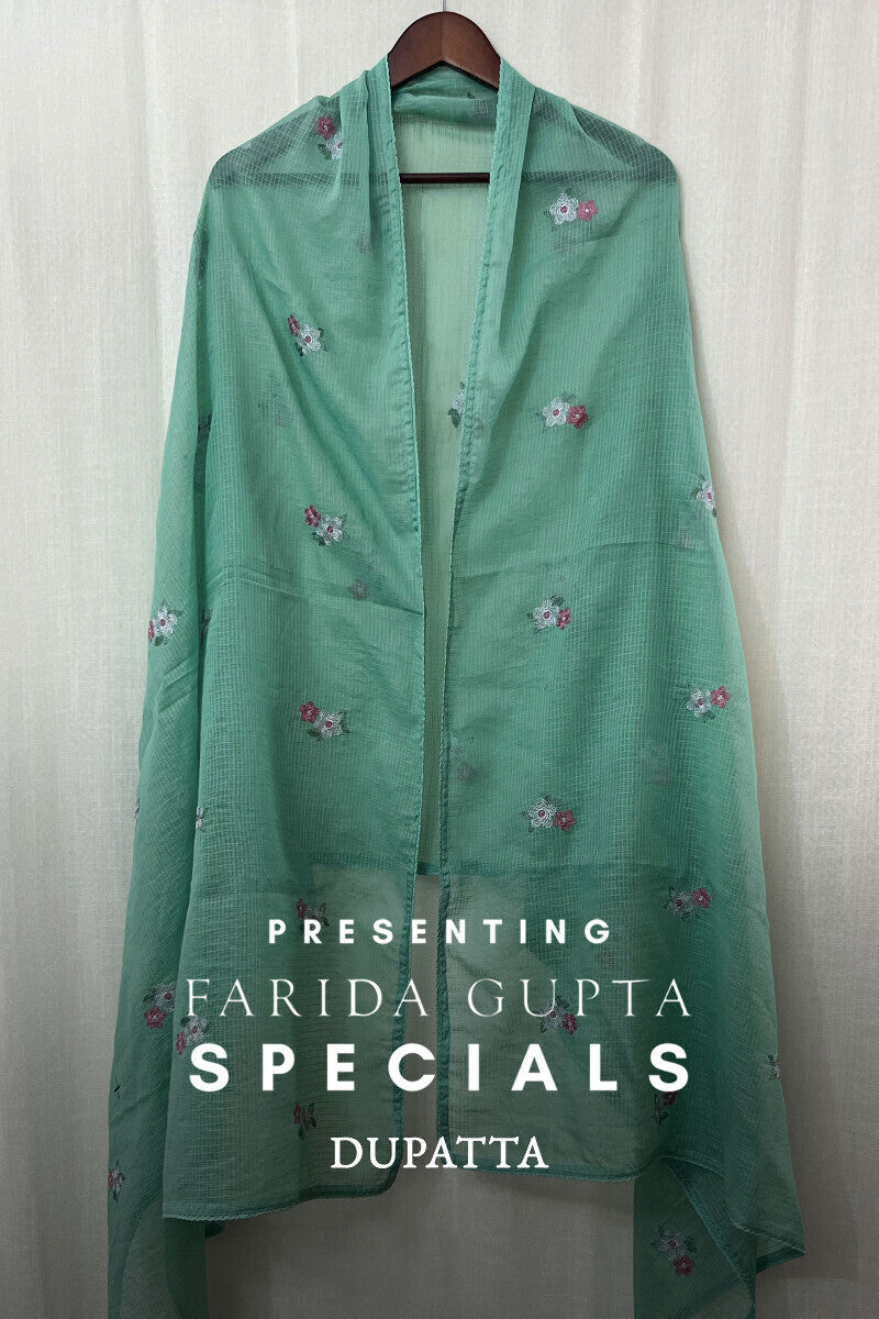 Green Embroidered Kota Dupatta