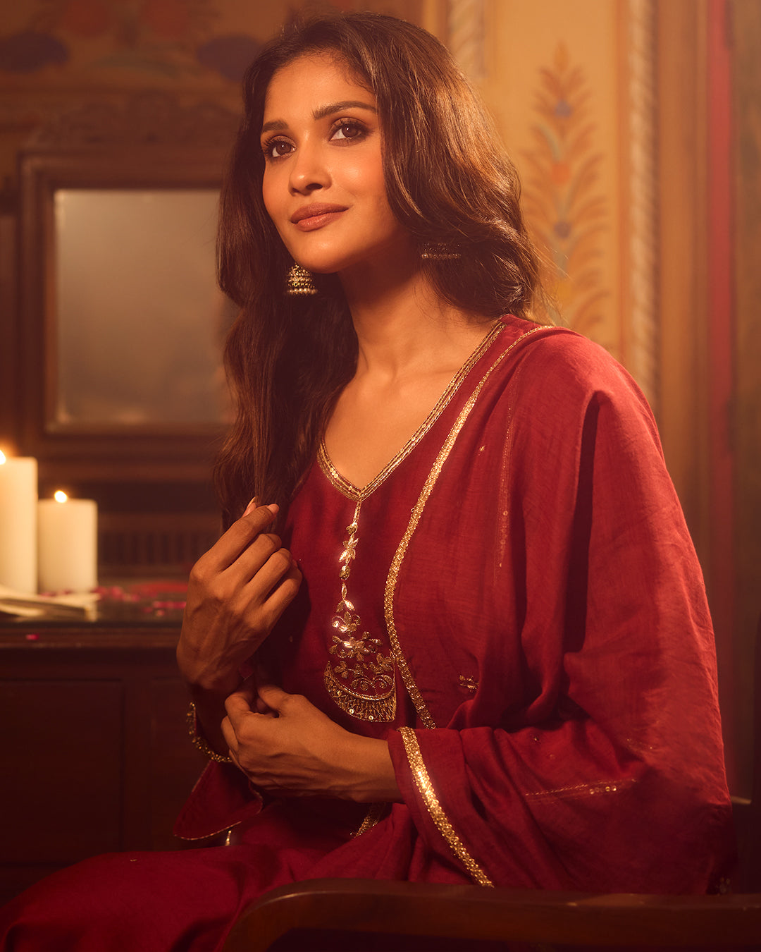 Roshanara Meher Ruby Red Dupatta