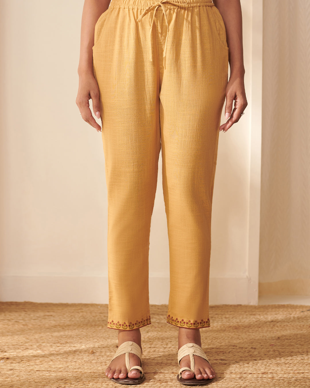 Mehraab Ameera Straw Yellow Narrow Pants