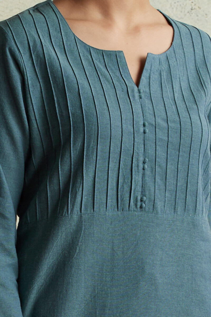 Roza Nihad Slate Blue Handloom Kurta