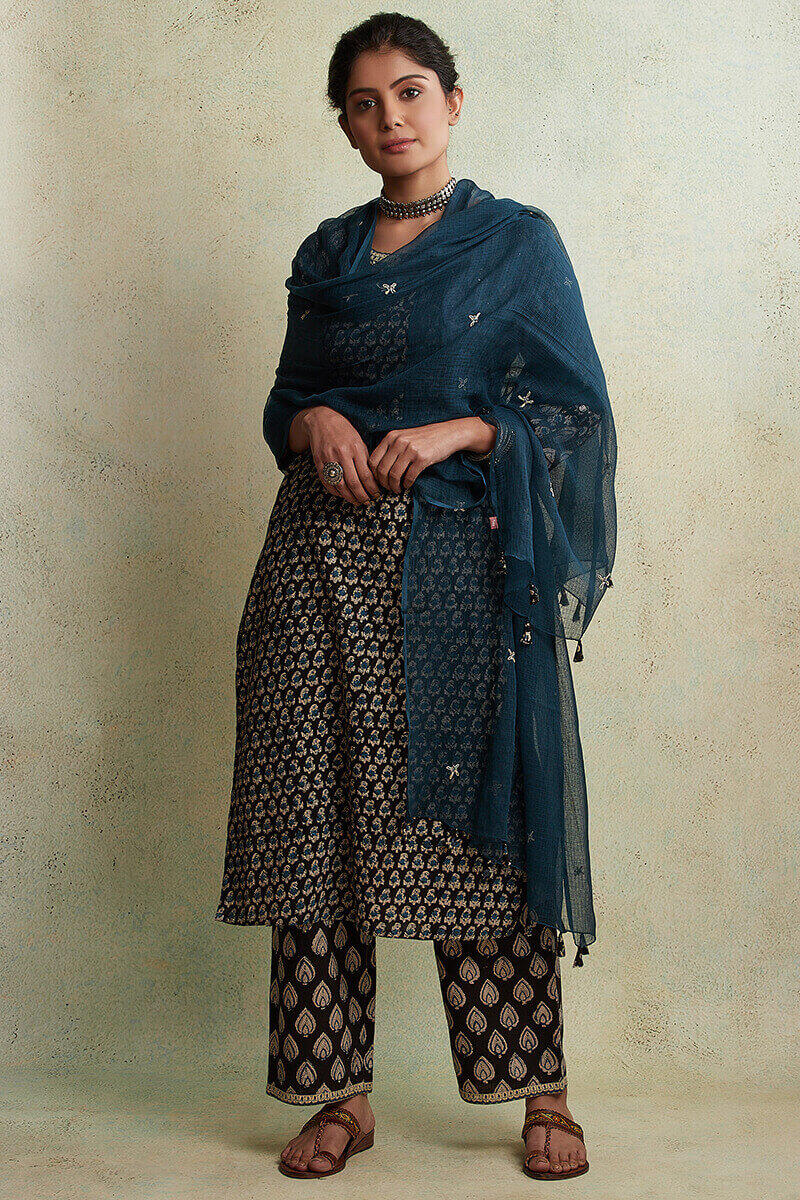 Zahabiya Misha Block Printed Straight Farsi