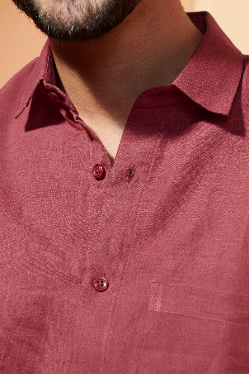 Zaid Red Cotton Linen Shirt