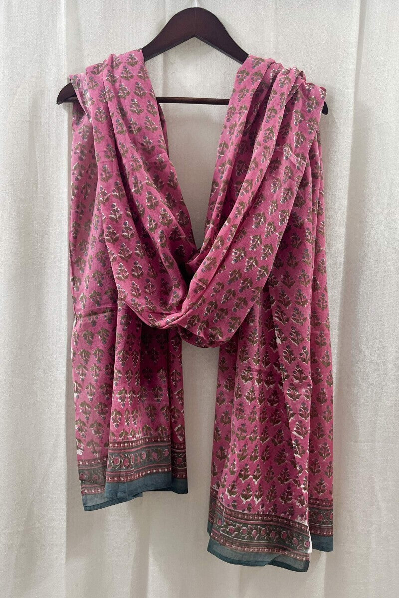 Pink Hand Block-Printed Dupatta