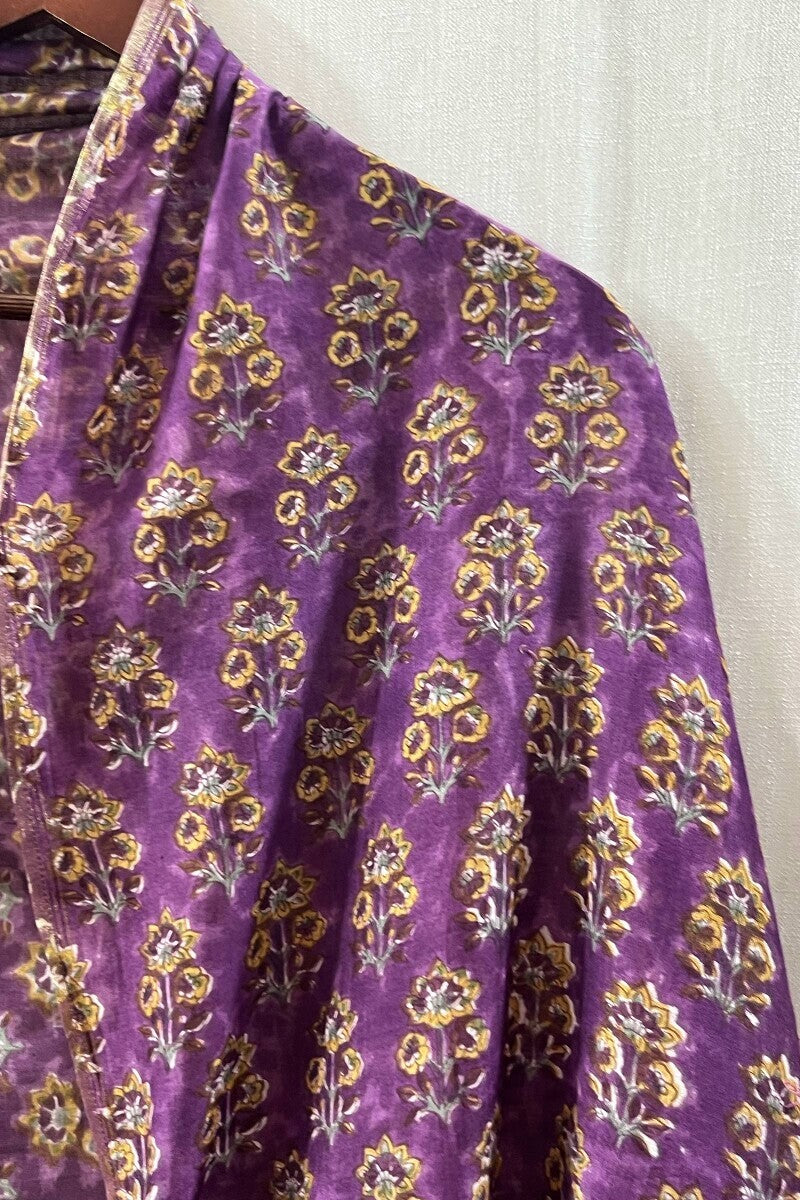 Purple Sanganeri Cotton Silk Dupatta