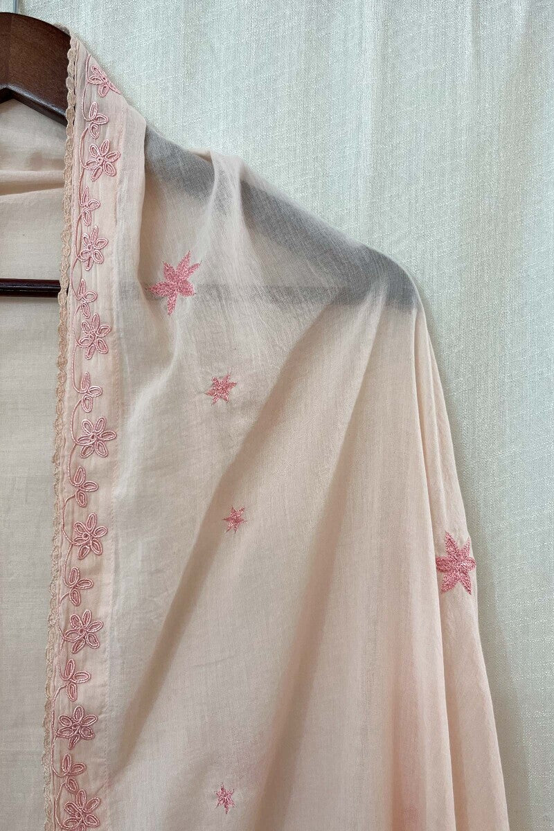 Peach Cotton Mul Dupatta