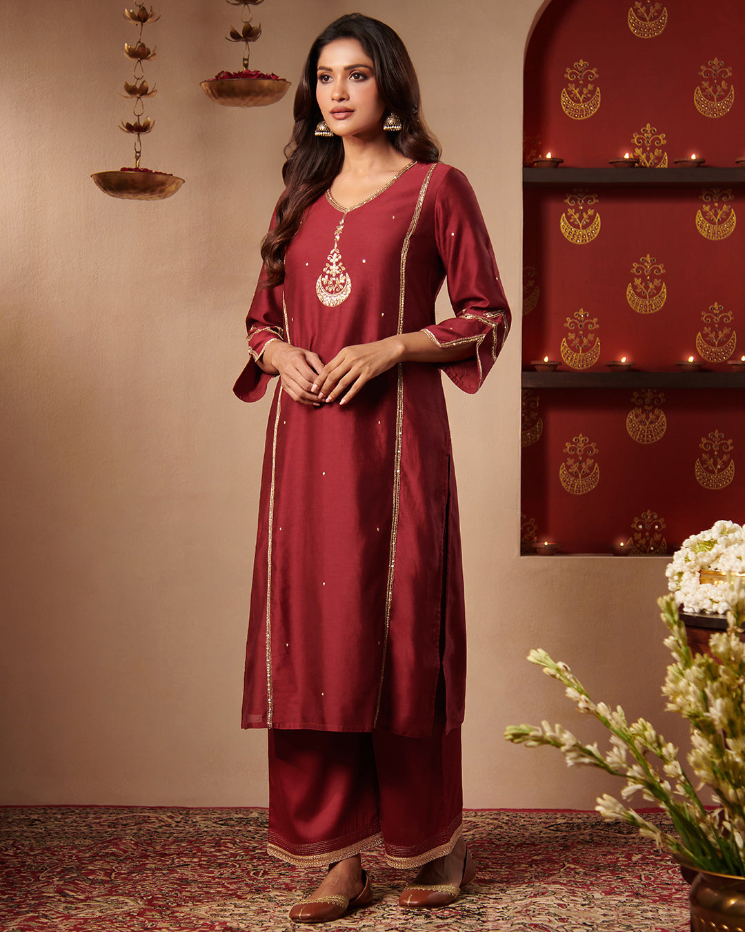 Roshanara Meher Ruby Red Kurta