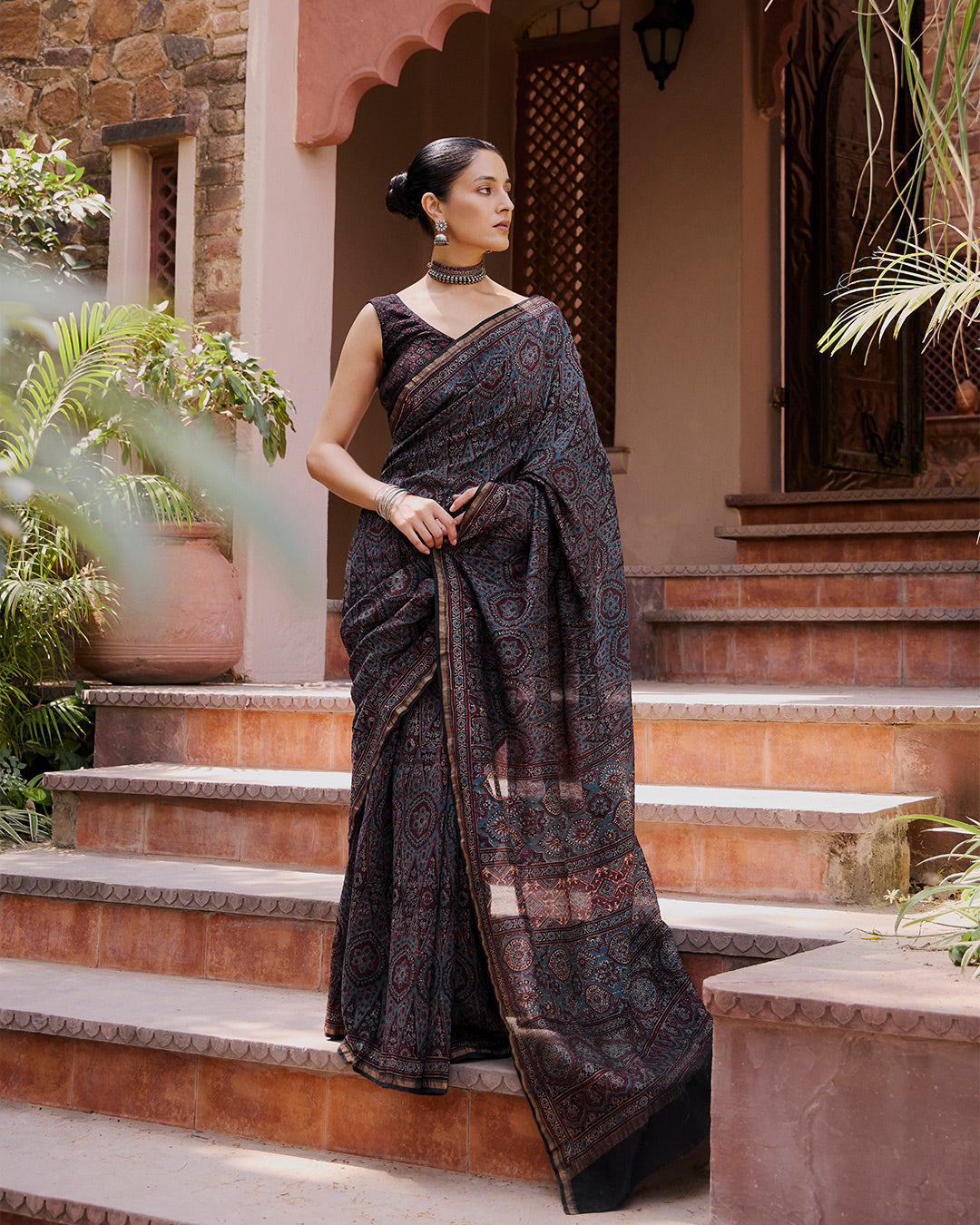 Sehra Mahzarin Ajrakh Chanderi Saree