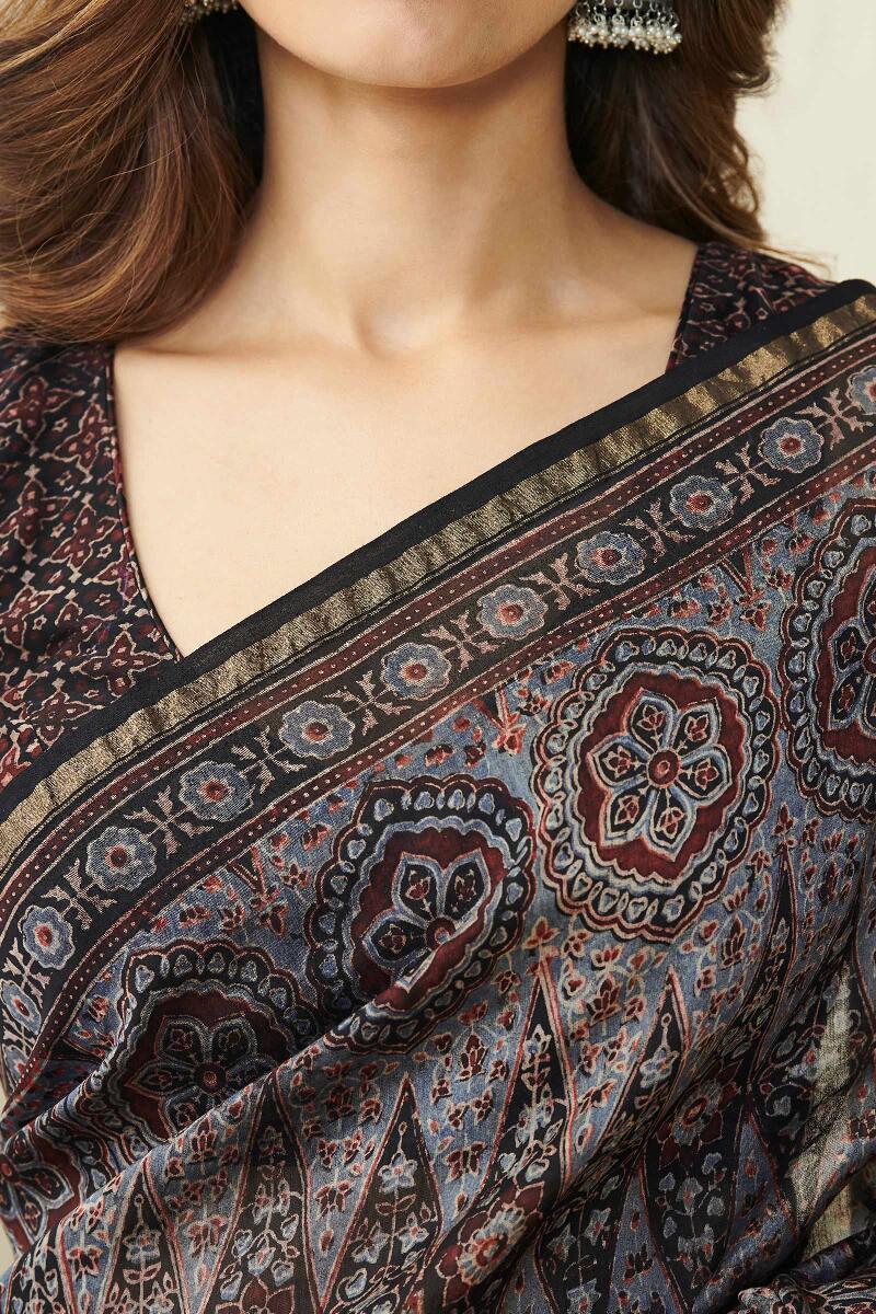 Sehra Mahzarin Ajrak Chanderi Saree