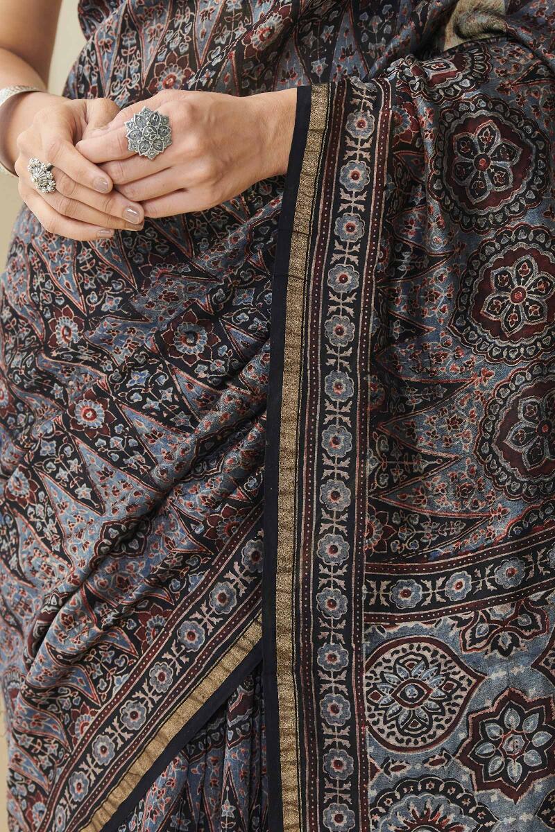 Sehra Mahzarin Ajrak Chanderi Saree