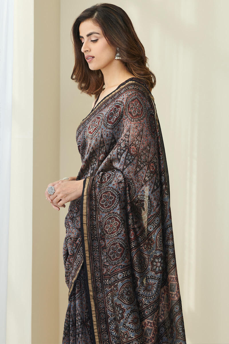 Sehra Mahzarin Ajrak Chanderi Saree