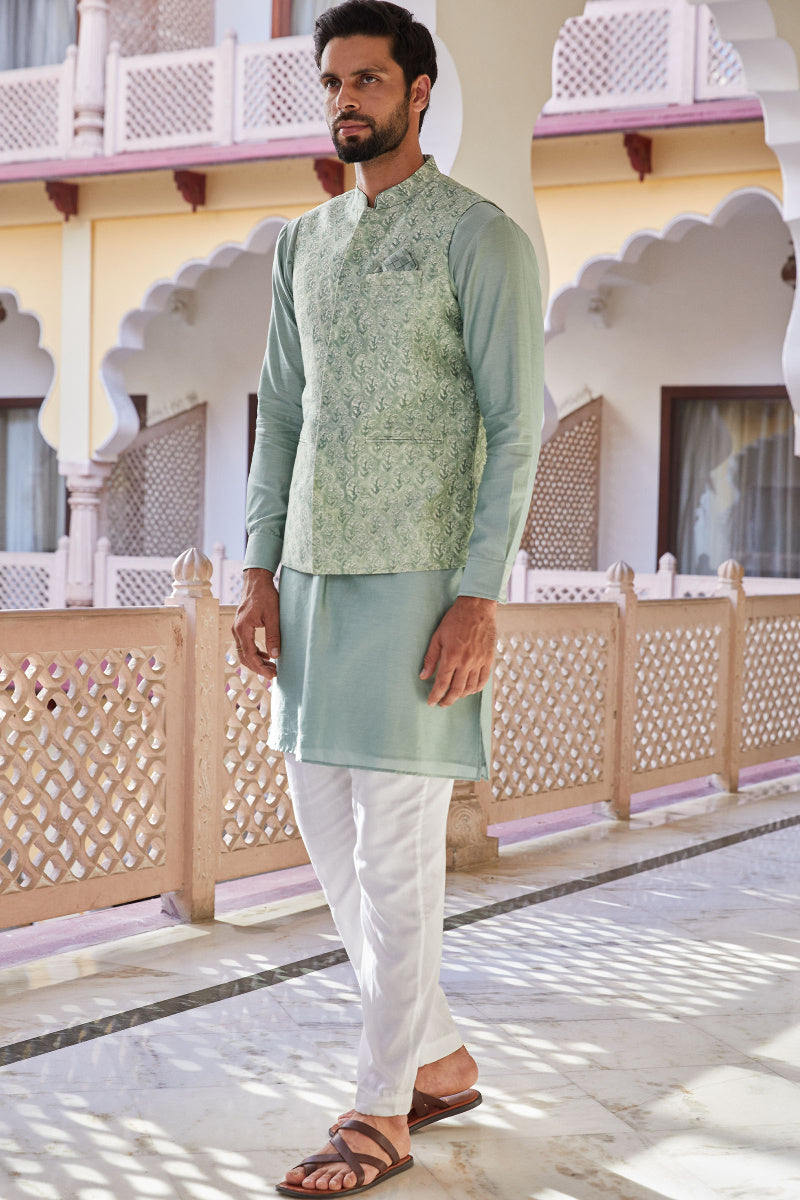 Firoz Chanderi Block Printed Nehru Jacket
