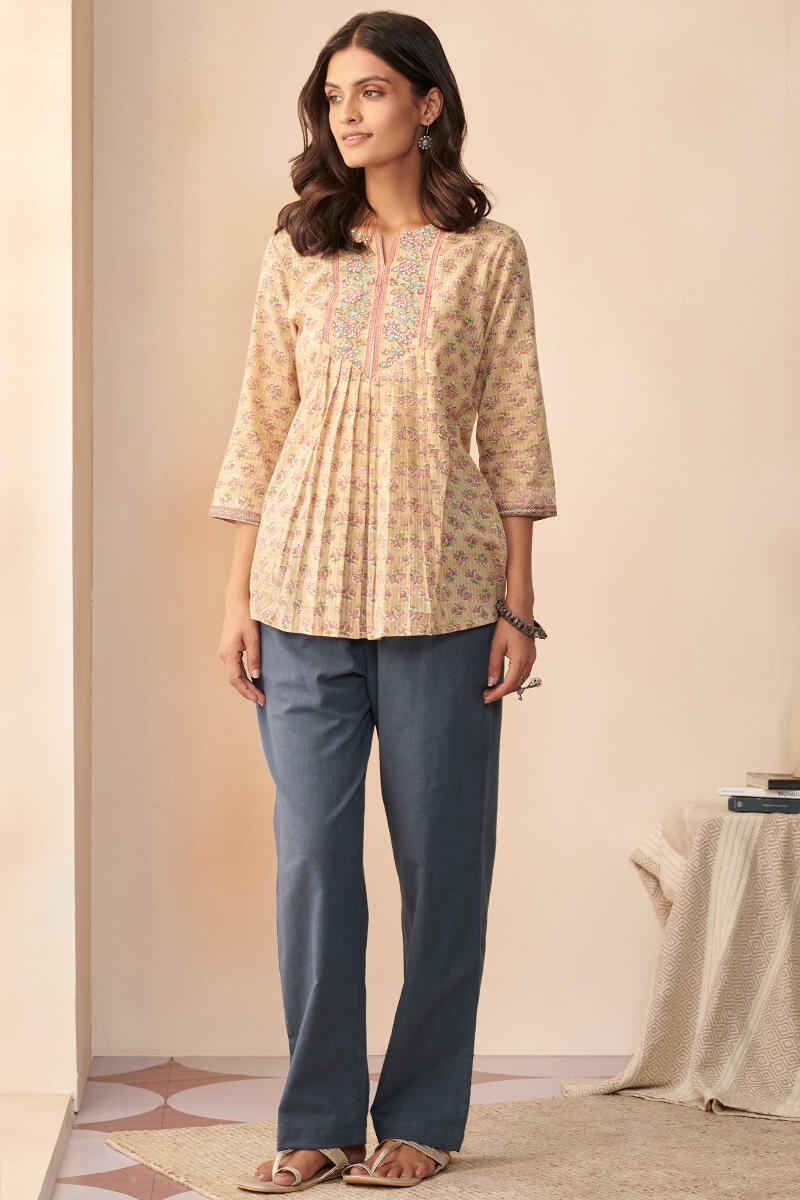 Roza Maya Blue Cotton Flax Pants