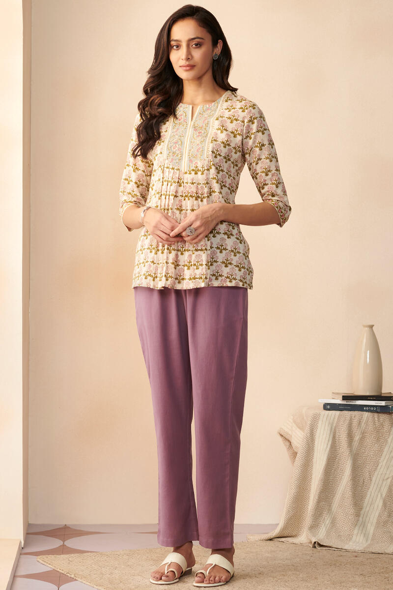 Roza Maya Purple Cotton Flax Pants
