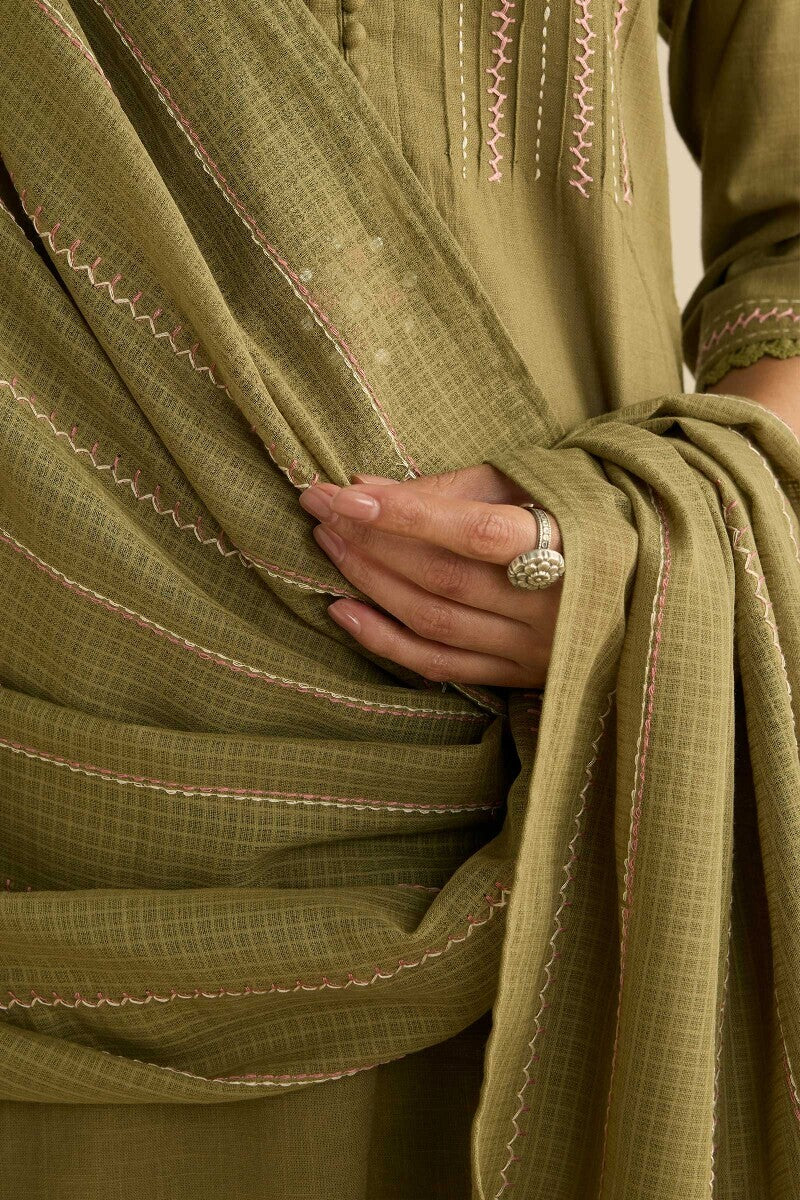 Kashida Kiara Olive Green Dupatta