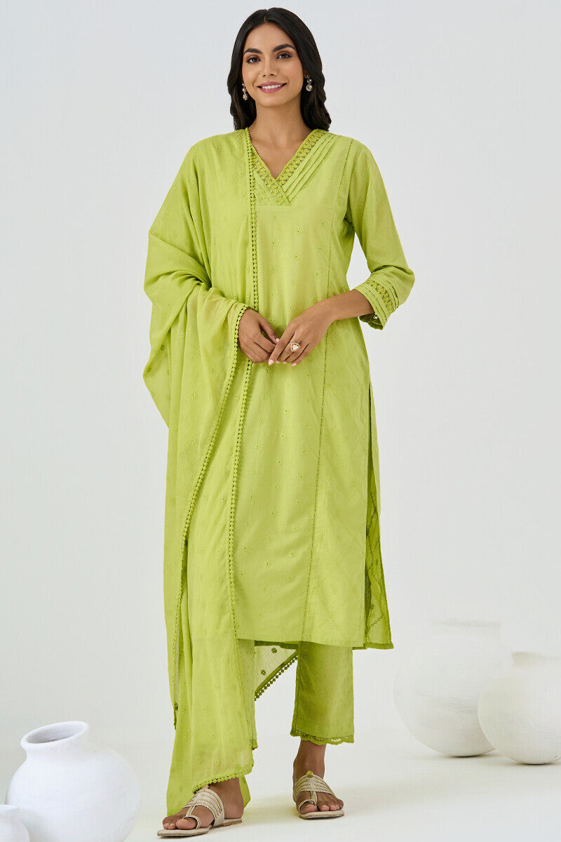 Roza Aafiyah Green Schiffli Dupatta