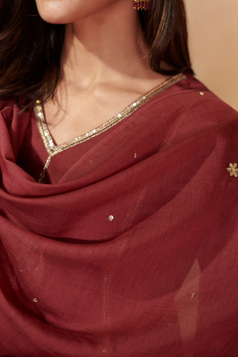 Shirin Chaand Red Cotton Silk Dupatta