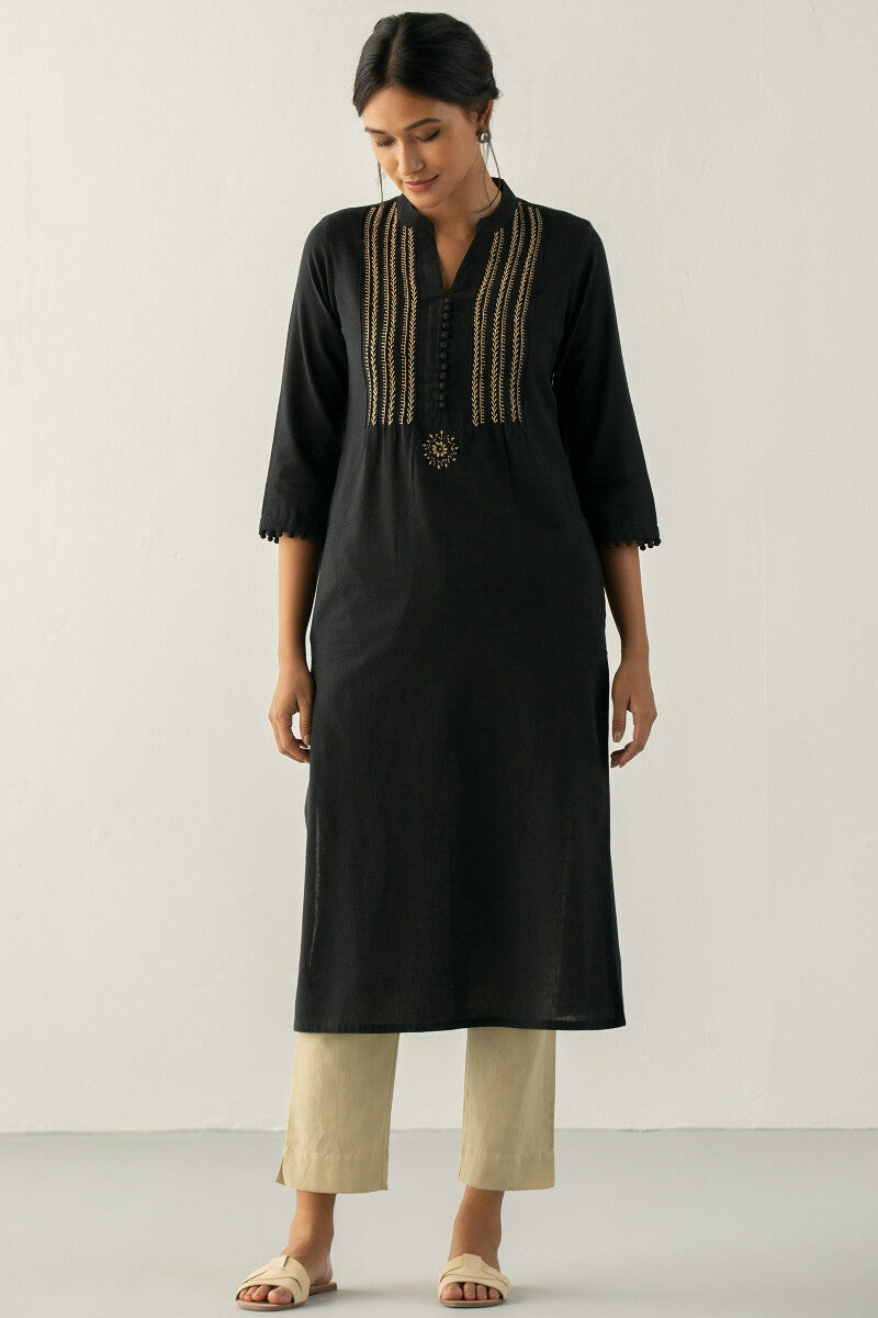 Kashida Maya Black Handloom Kurta