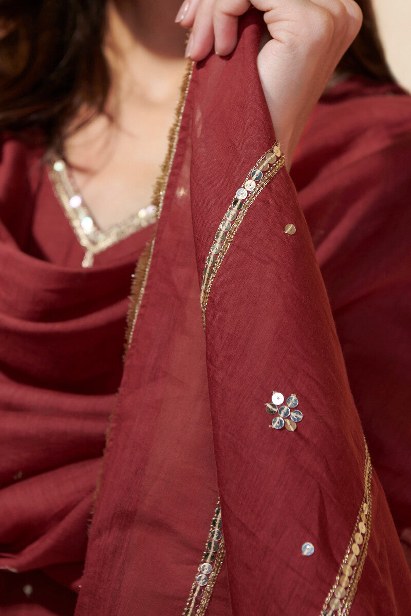 Shirin Chaand Red Cotton Silk Dupatta