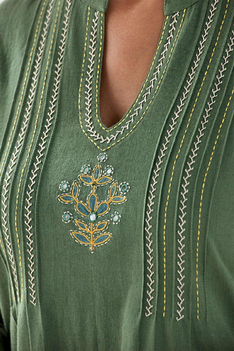 Kashida Meera Flax Cotton Kurta