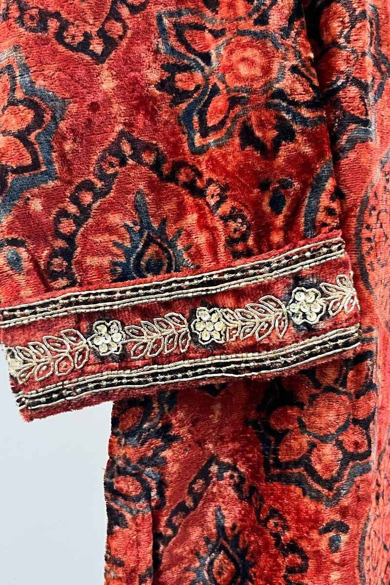 FG Specials: 1 of 1- Red Ajrak Hand Block Printed Straight Cotton Kurta- Size XS