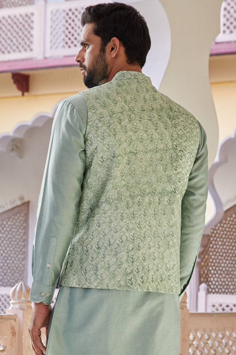 Firoz Chanderi Block Printed Nehru Jacket