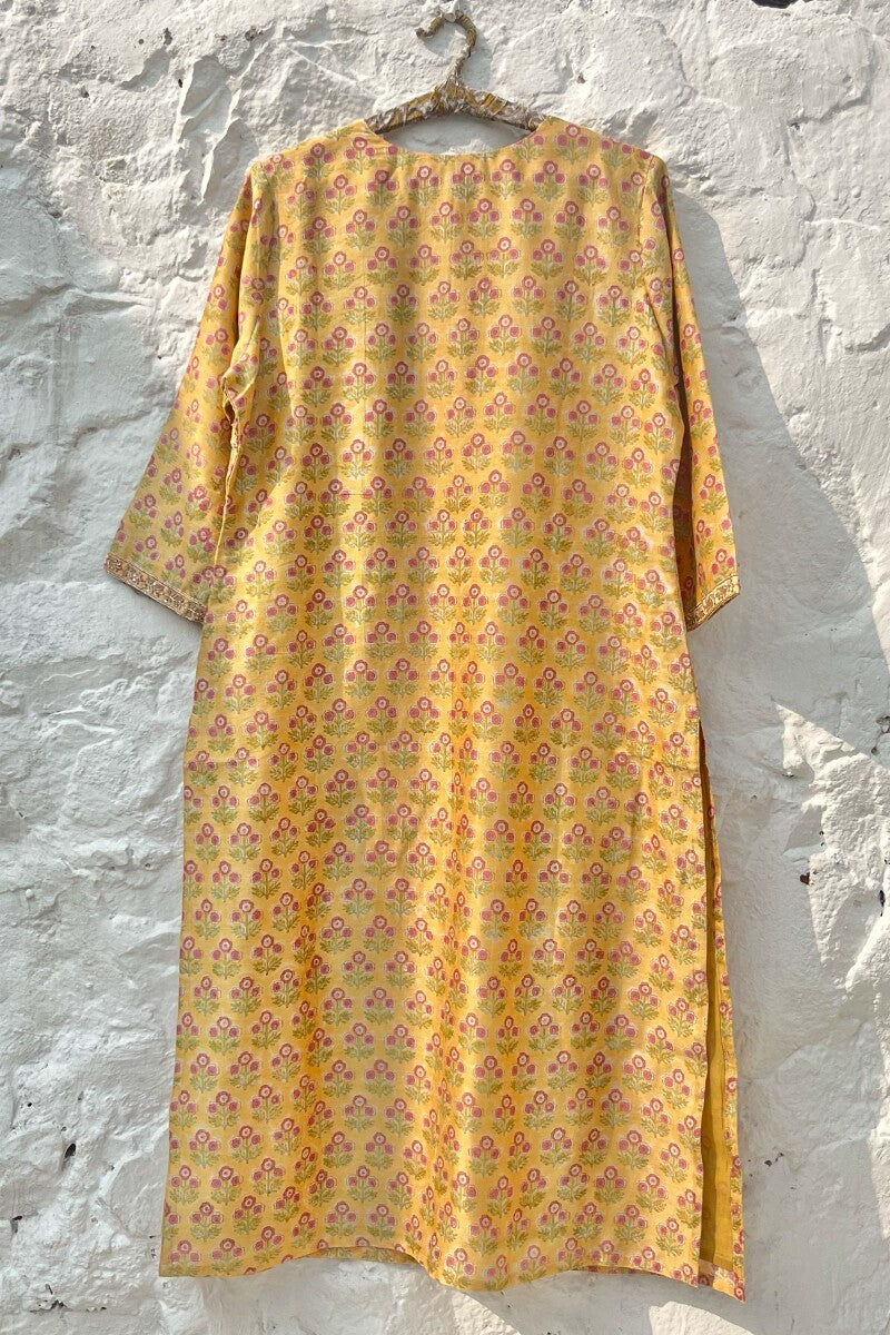 FG Specials: 1 of 1- Yellow Hand Block-Printed Chanderi Kurta Set- Medium Size