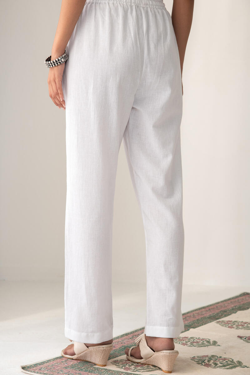 Roza White Flax Cotton Pants