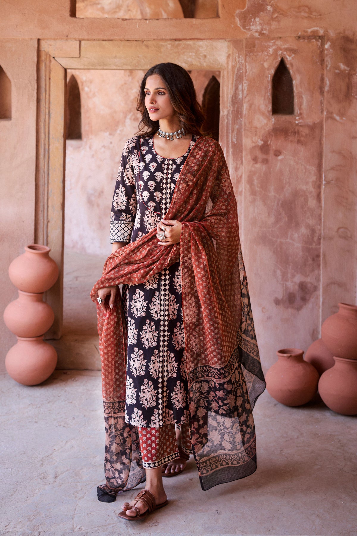 Sehra Ziah Black Bagru Kurta