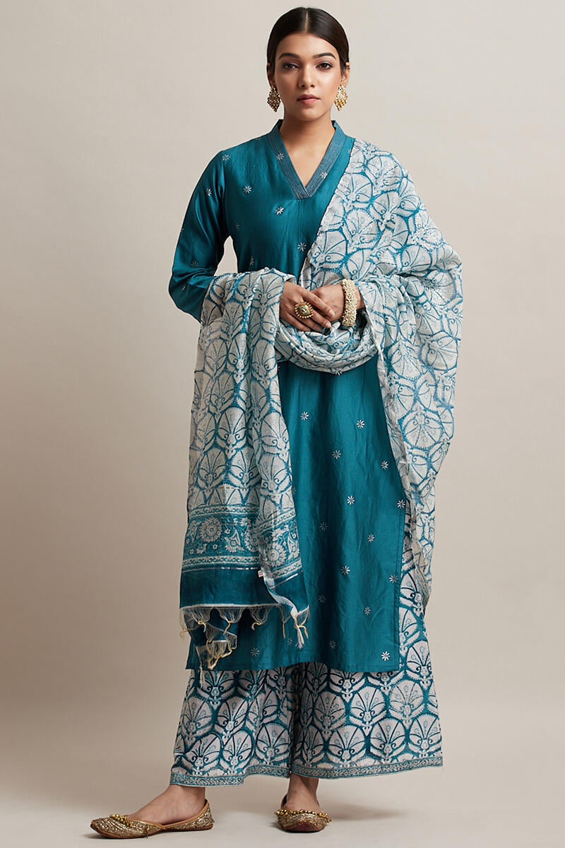 Gul Bano Blue Chanderi Dupatta