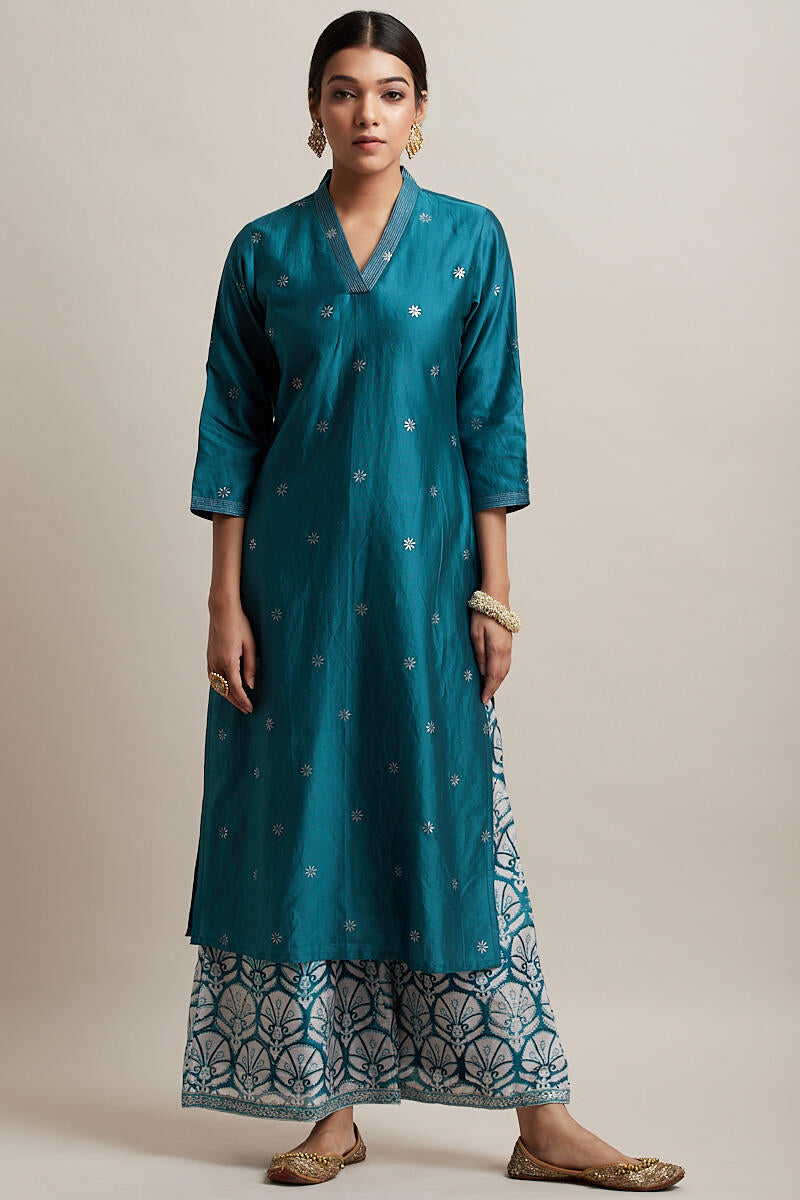 Gul Bano Blue Chanderi Kurta
