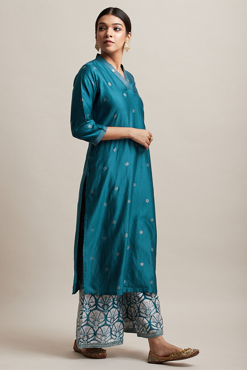 Gul Bano Blue Chanderi Kurta