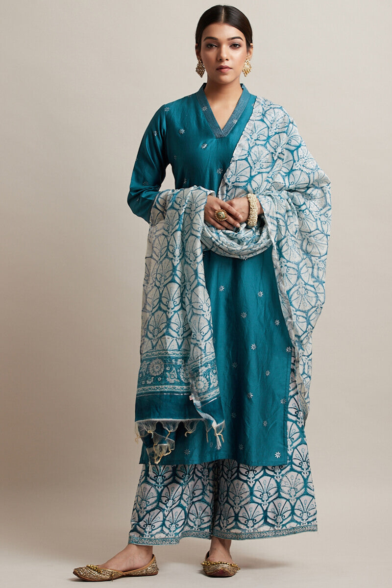 Gul Bano Blue Chanderi Kurta