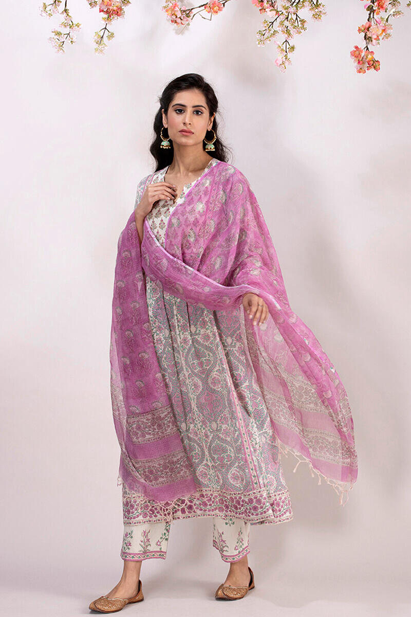 Roz Meher Nazeena Block Printed Kota Dupatta