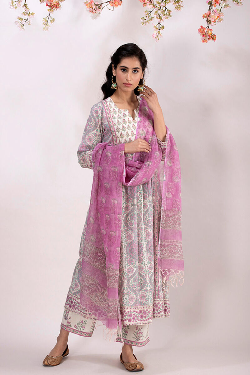 Roz Meher Nazeena Block Printed Straight Farsi