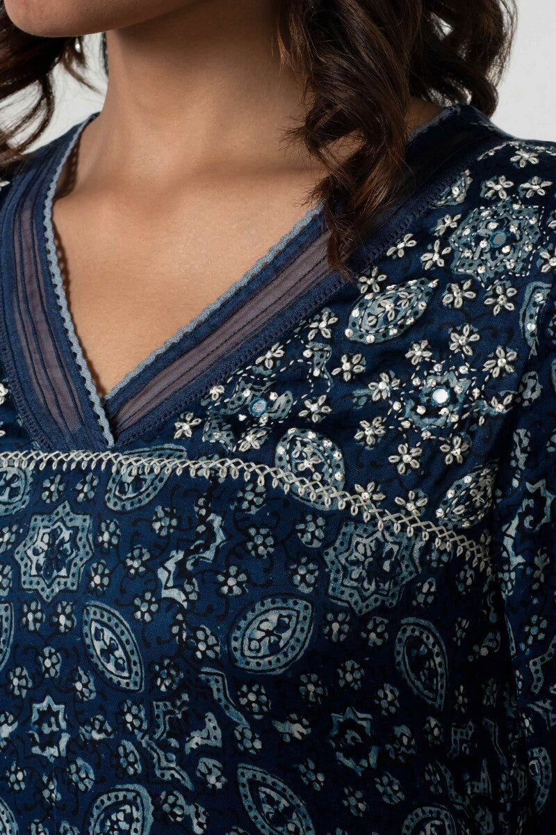 Sehra Shabnam Ajrak Modal Kurta