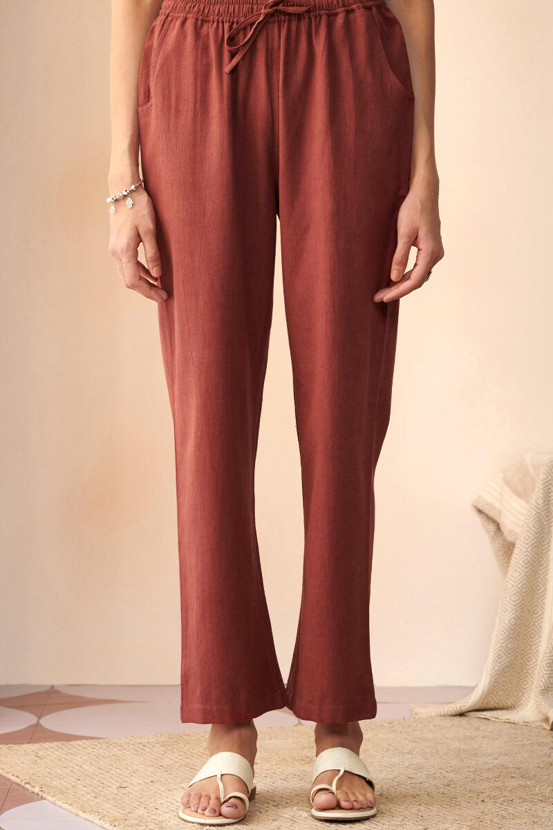 Roza Maya Red Cotton Flax Pants