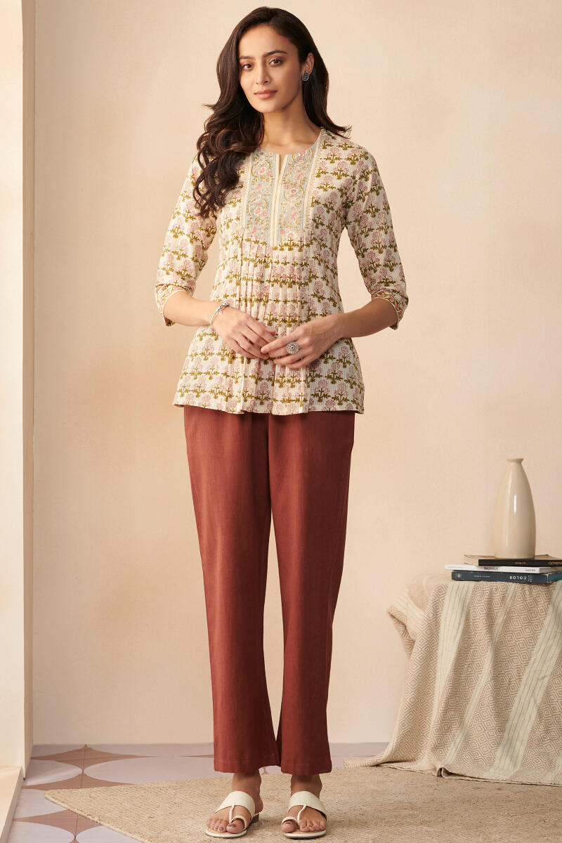 Roza Maya Red Cotton Flax Pants