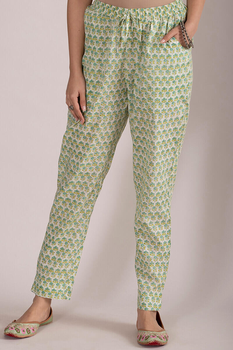 Buy White Block Printed Cotton Cigarette Pants | White Cigarette Pants for  Women