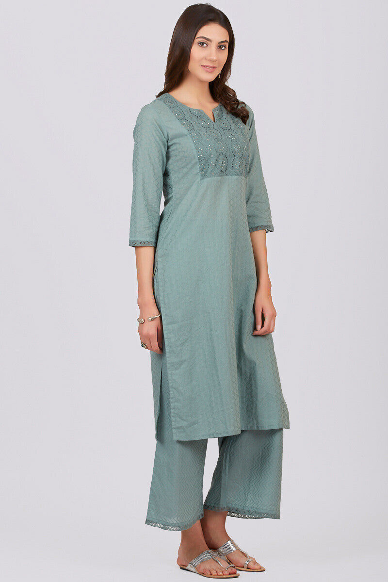 Roza Jahan Slate Green Kurta