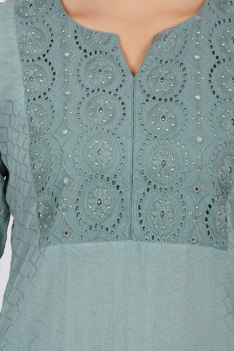 Roza Jahan Slate Green Kurta