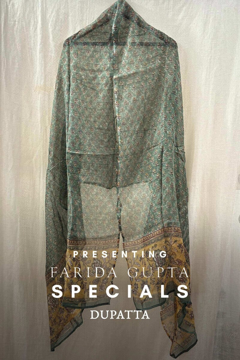 Green Hand Block-Printed Dupatta