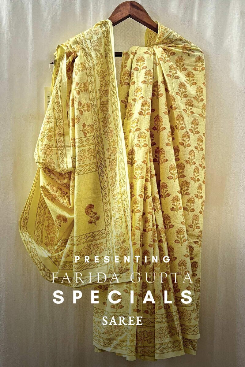 Yellow Hand Block-Printed Saree
