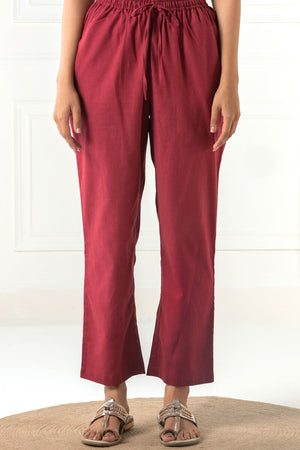 Roza Siya Maroon Cotton Pants