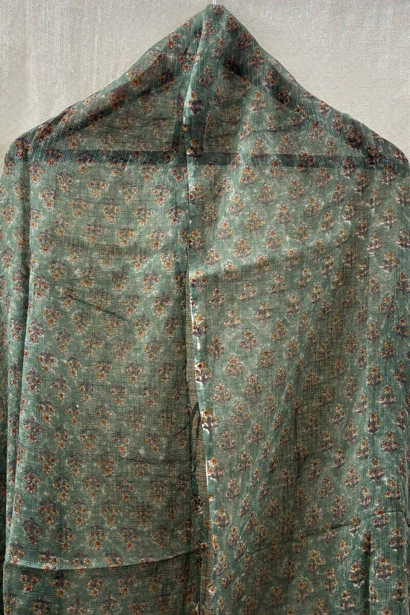 Green Hand Block-Printed Dupatta