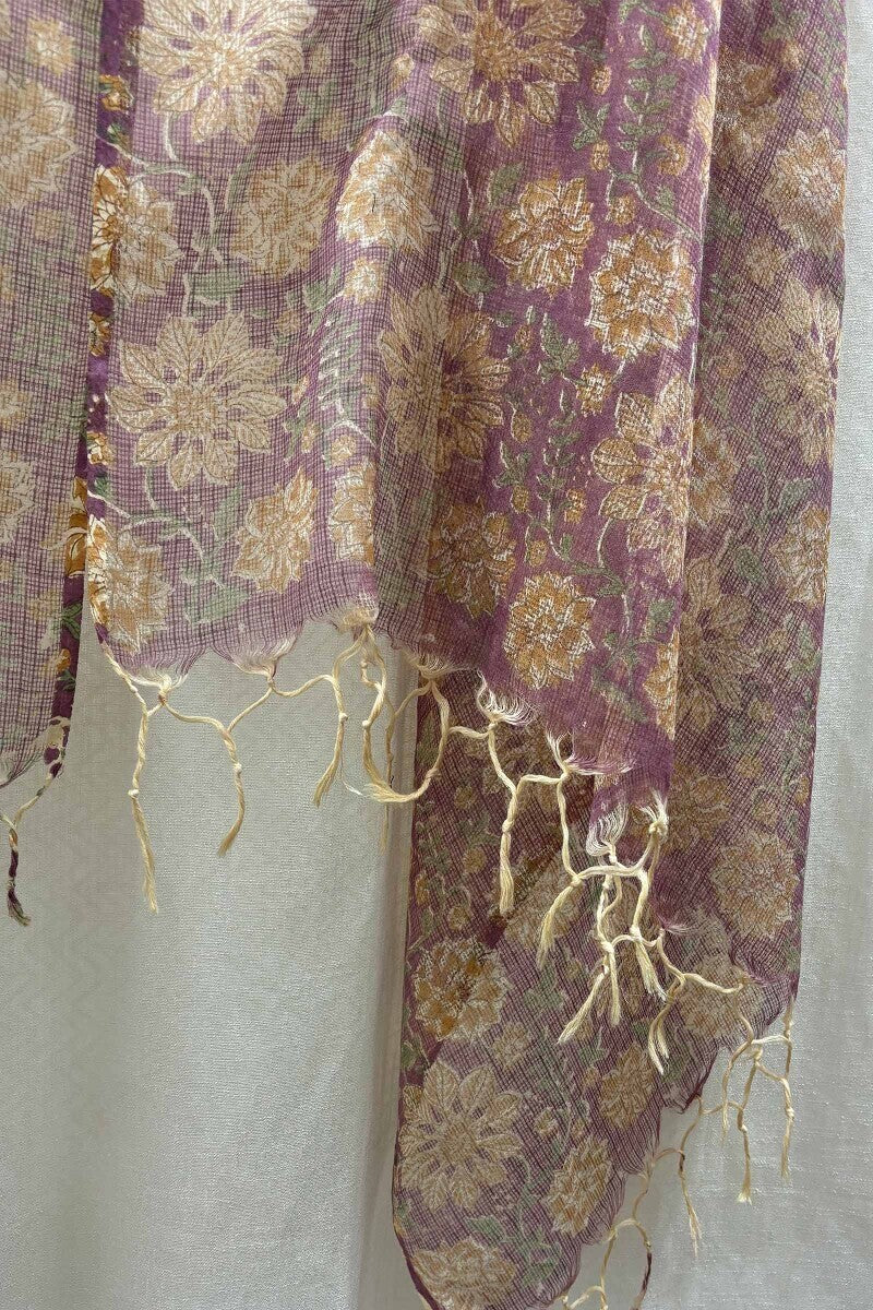 Purple Hand Block-Printed Dupatta