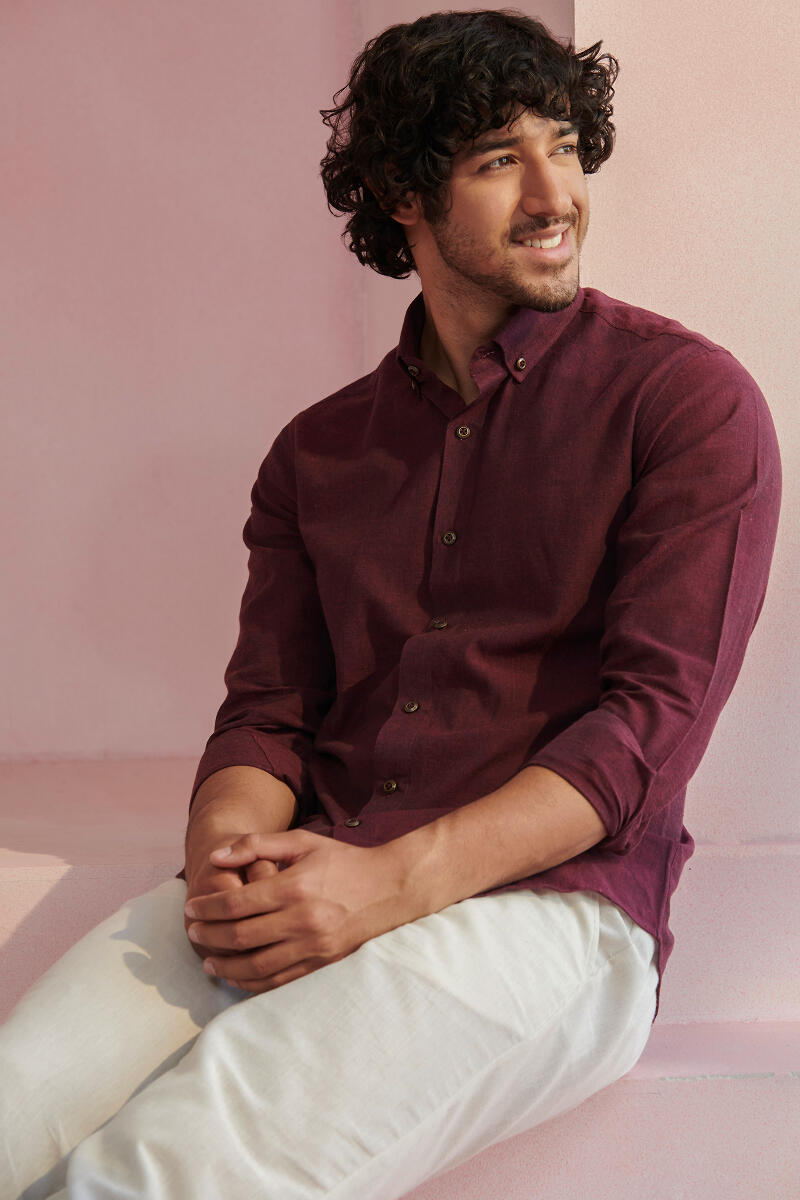 Zaid Wine Handloom Shirt