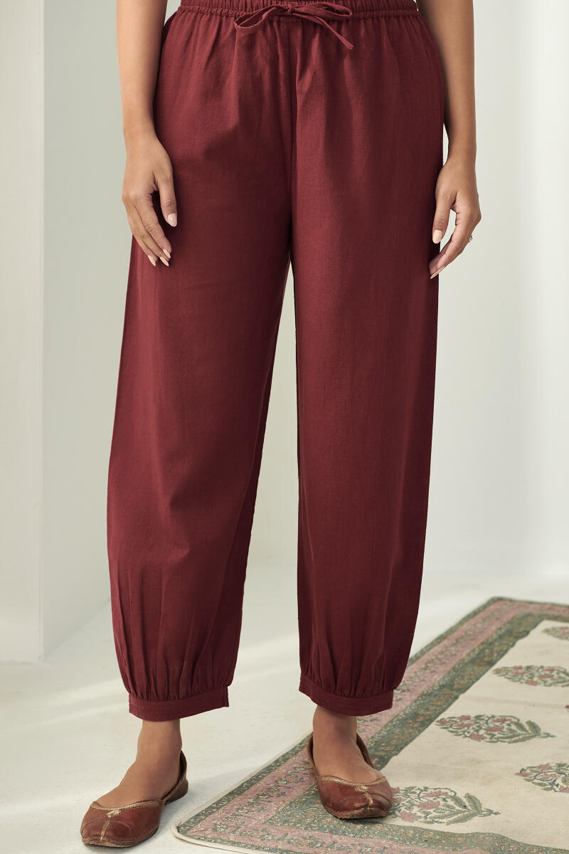 Roza Maroon Flax Cotton Izhaar Pants